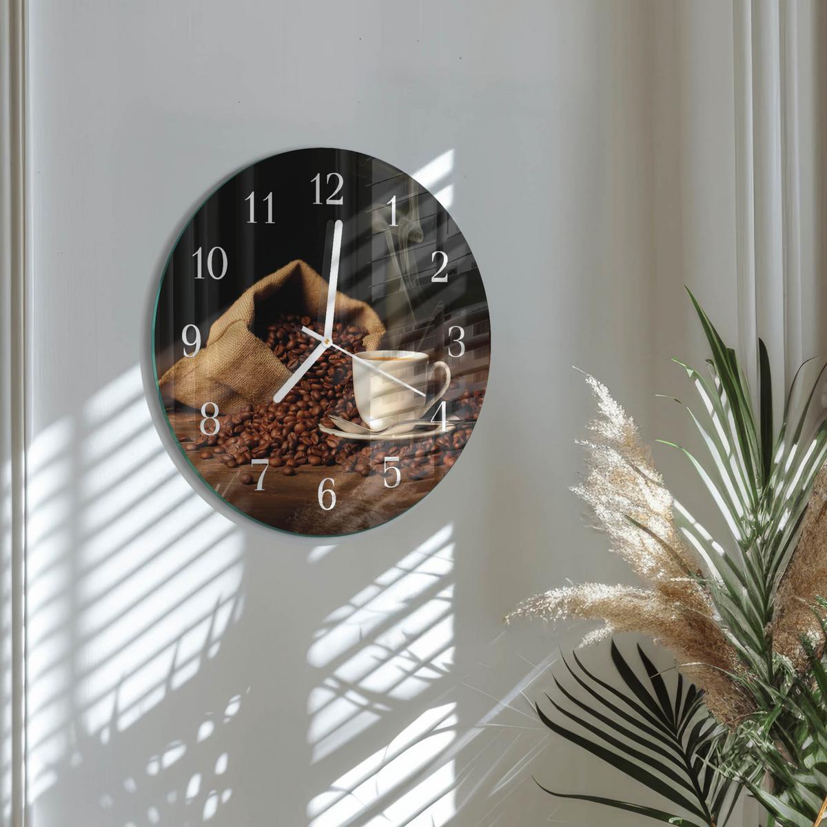 WANDUHR aus Glas Ø30 cm - Kaffeebohnen - Braun, Glas (30/30/0.4cm) - TULUP