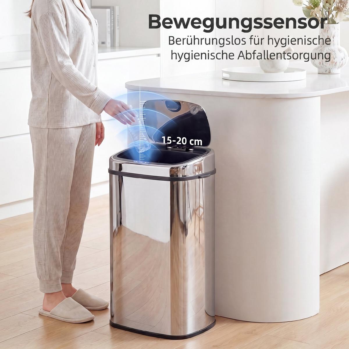 AUTOMATIK Mülleimer Abfalleimer mit Sensor Küche Edelstahl viereckig 68L - Silberfarben, Metall (29.5/78/40.5cm) - HOMCOM