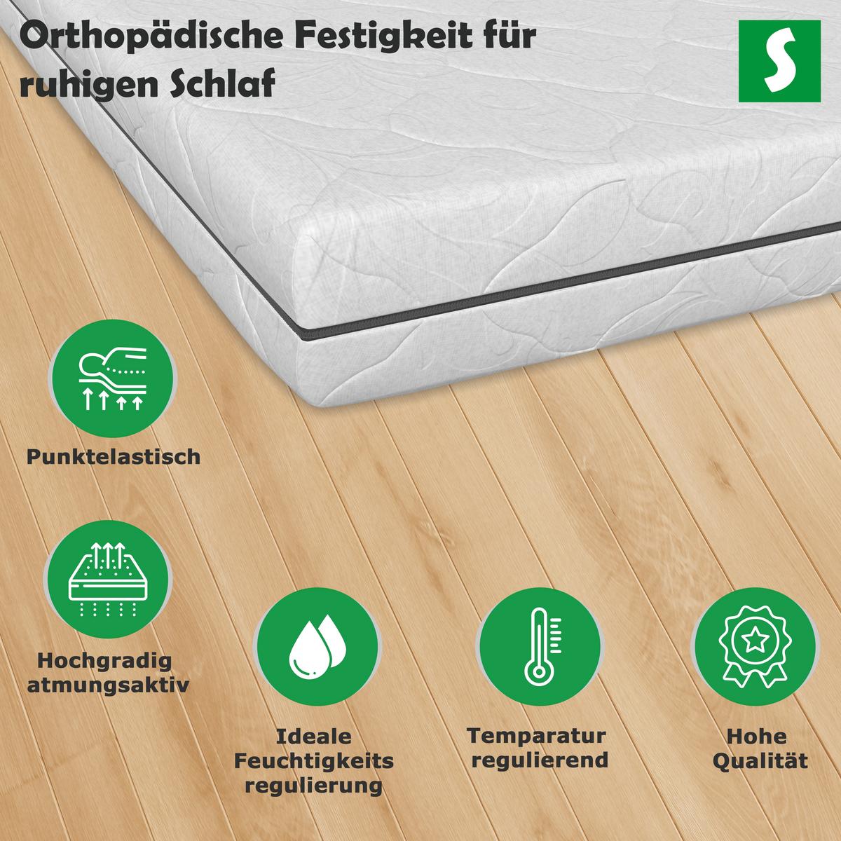 TASCHENFEDERKERNMATRATZE 90x200 cm H2/H3, wendbar, Bezug waschbar - Weiß, Textil (90/200cm) - Schlaftroll