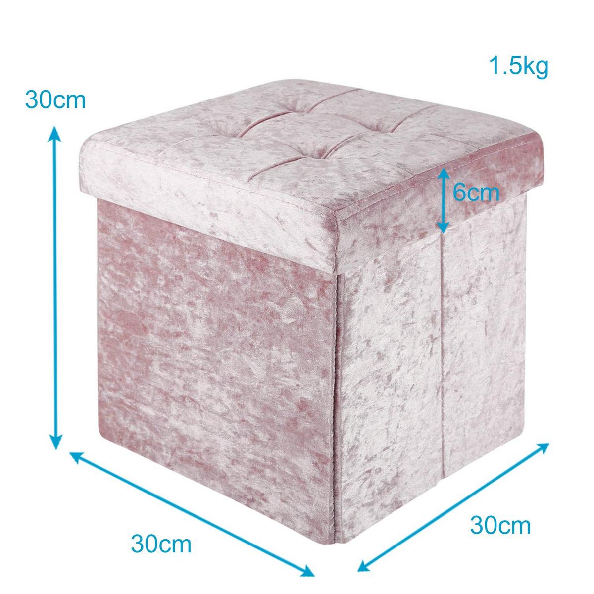 SITZHOCKER Faltbar mit Samtbezug 30/30/30 cm (Rosa) - Rosa, Karton (30/30/30cm) - Intirilife