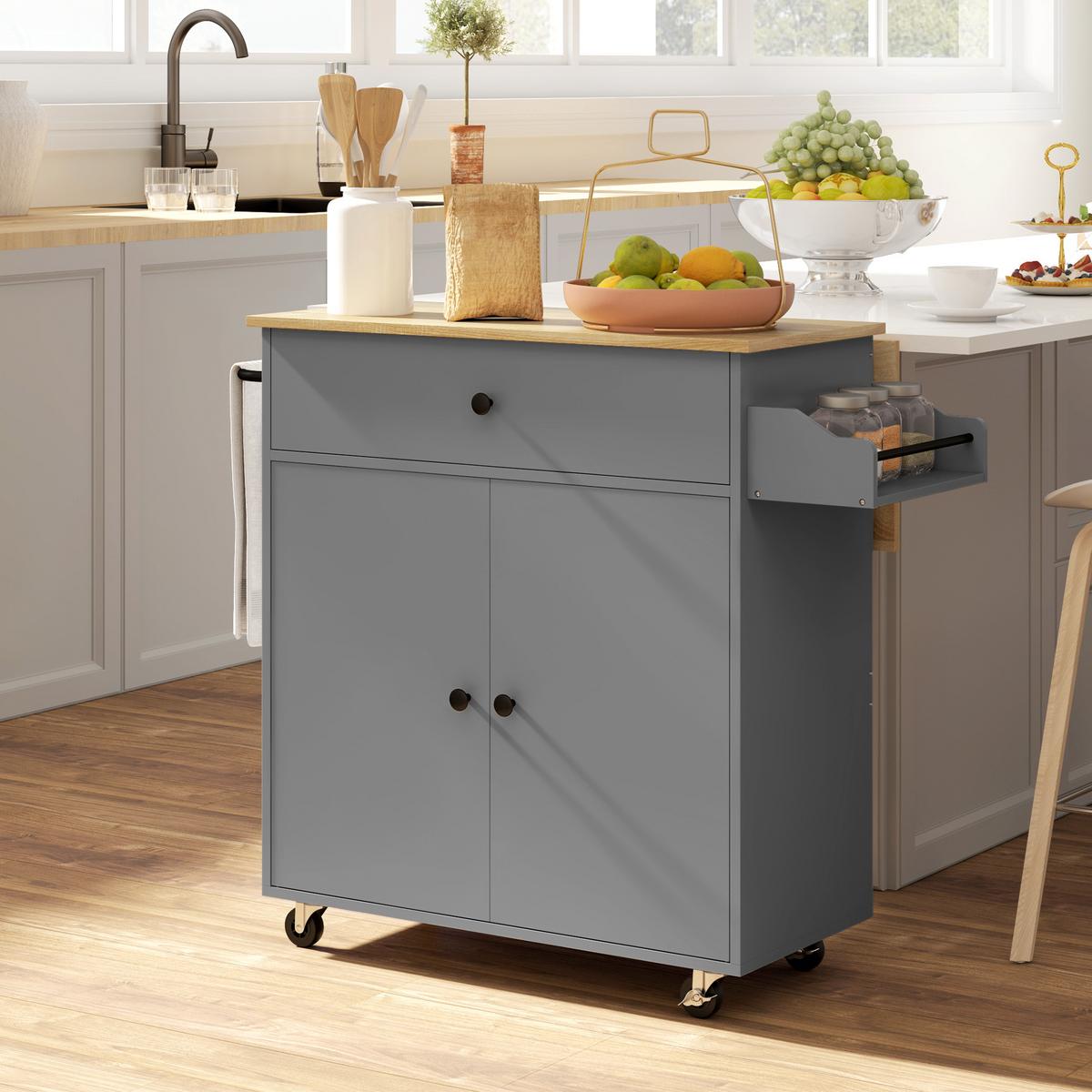 KÜCHENINSEL Spanplatte MDF Grau - Schwarz/Grau, Holzwerkstoff/Metall (42/87/106cm) - HOMCOM