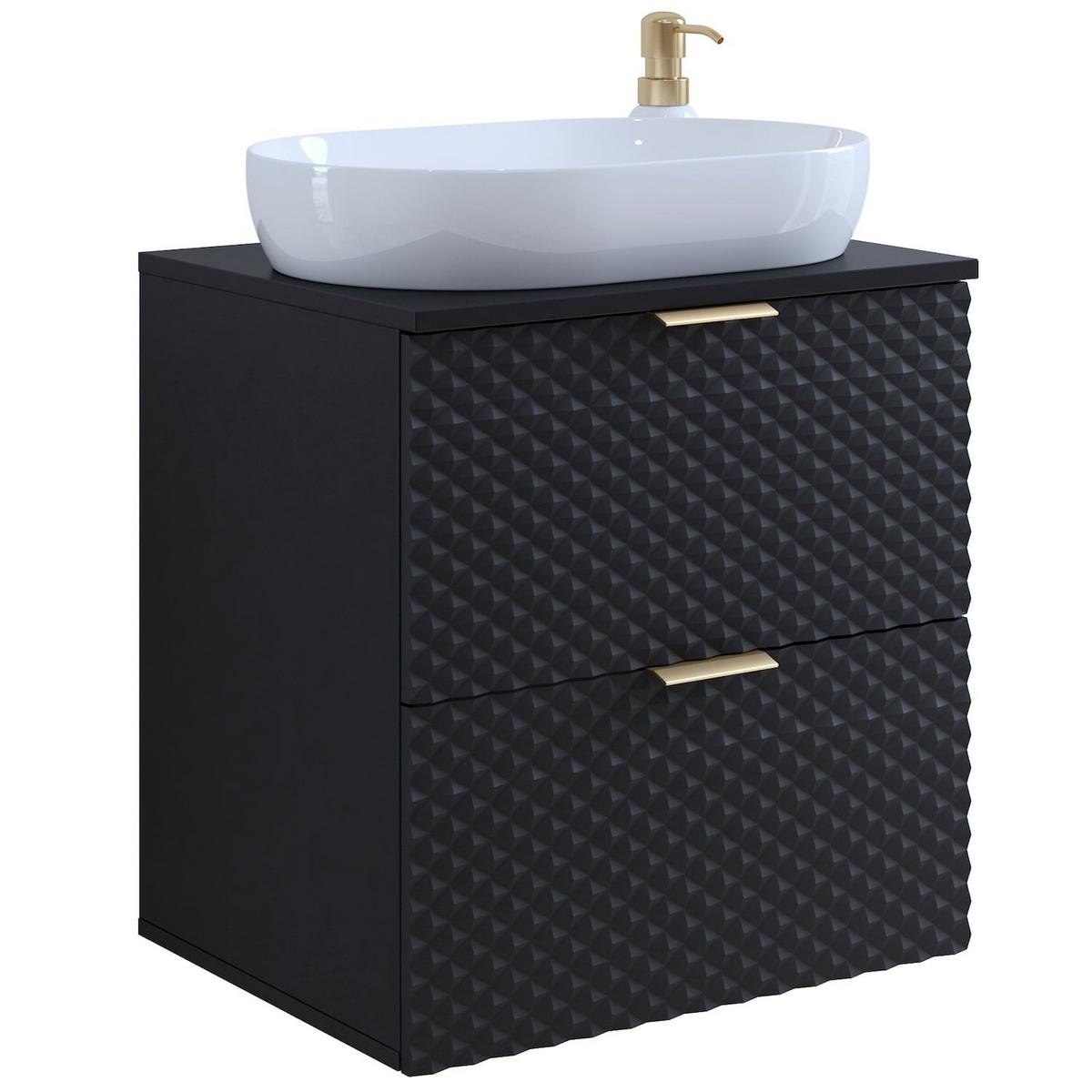 WASCHBECKENUNTERSCHRANK Borneo 2 Schubladen Matt Schwarz - 60 x 49 x 63 cm - Schwarz, Holz (60/63/49cm) - Badplaats
