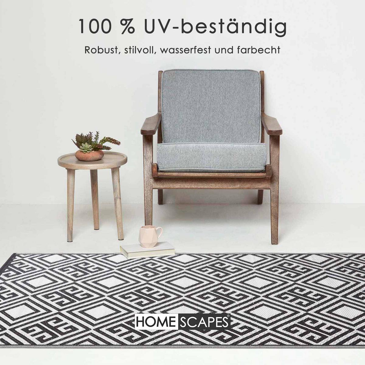 OUTDOORTEPPICH geometrisch gemustert 120/186 cm - Schwarz/Weiß, Kunststoff (120/186cm) - Homescapes