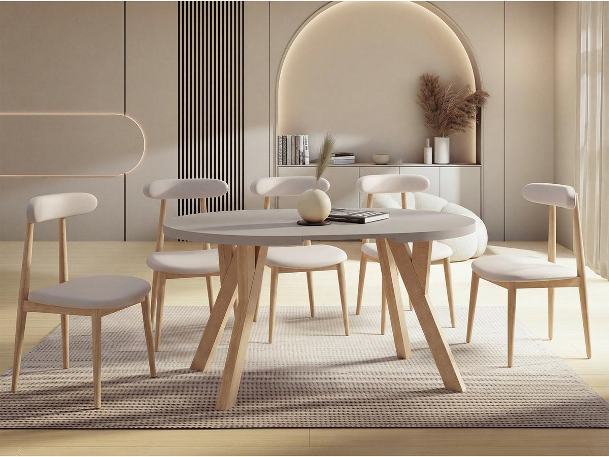 ESSTISCH Avero rund, ausziehbar, Massivholzbeine aus Buche, Kaschmir 80-130/80/77 cm - Hellbraun/Beige, Holz/Holzwerkstoff (80/130/76.5cm) - WFL GROUP