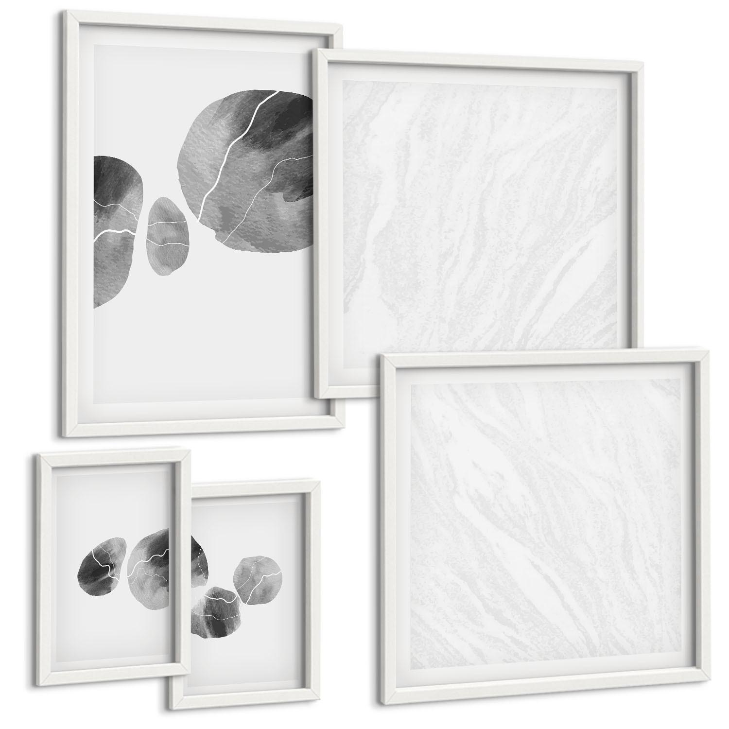 BILDER SET 5er Set - 50x50 cm & 20x30 cm & 40x60 cm Weißer Rahmen - Abstrakte Kunst, Farbspritzer - Weiß, Kunststoff (40/60cm) - TULUP