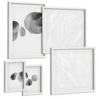 BILDER SET 5er Set - 50x50 cm & 20x30 cm & 40x60 cm Weißer Rahmen - Abstrakte Kunst, Farbspritzer - Weiß, Kunststoff (40/60cm) - TULUP