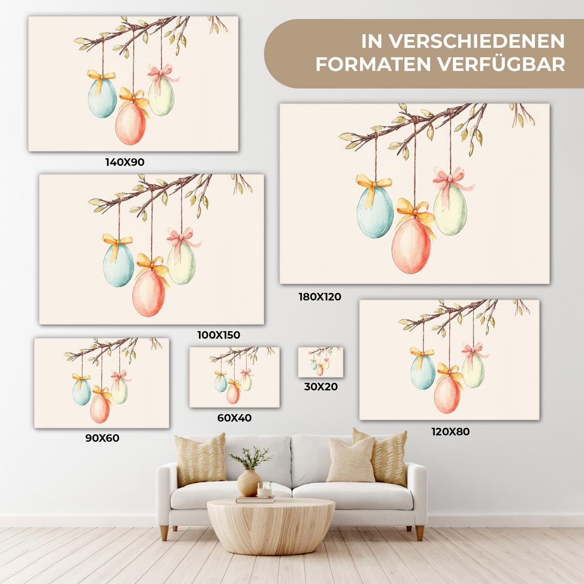 LEINWANDBILD Osterkuchen - Schleife - Eier Gemälde 60x40 cm - Creme, Textil (60/40cm) - MuchoWow