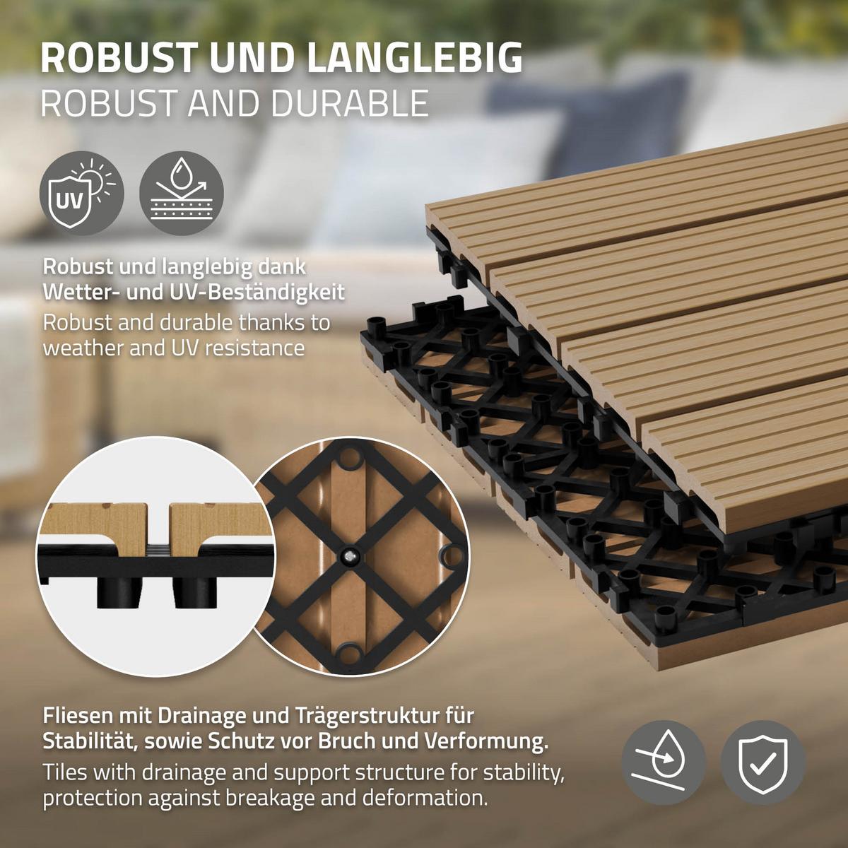 BODENPLATTE 3er Set - Teakfarben, Holzwerkstoff (30/30/2cm) - ECD-Germany