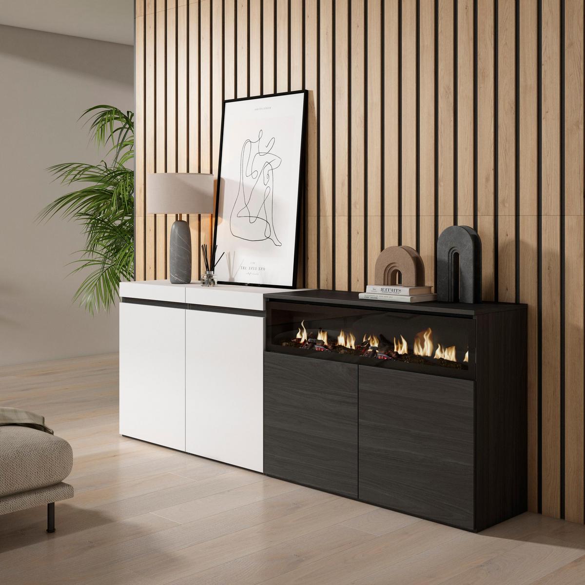 SIDEBOARD Elektrokamin, weiß und schwarz, 200/35/75cm - Multicolor/Schwarz, Holzwerkstoff (200/75/35cm) - Skraut Home
