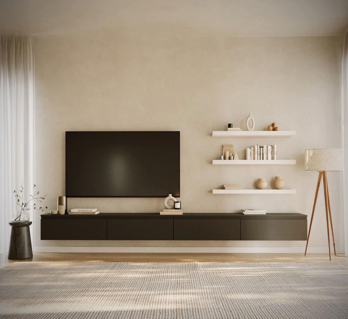 TV-LOWBOARD Bemmi hängend Schwarz 300/30/30 cm - Schwarz, Holzwerkstoff (300/28.4/31.8cm) - Selsey