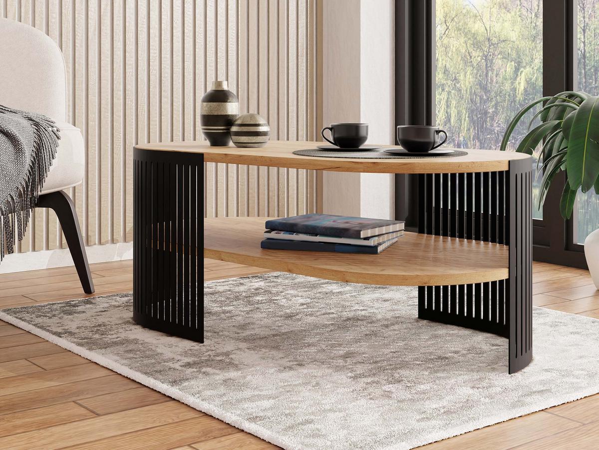 COUCHTISCH Fikoli Oval II - Eichefarben/Schwarz, Holzwerkstoff/Metall (100/50/40cm) - MIRJAN24