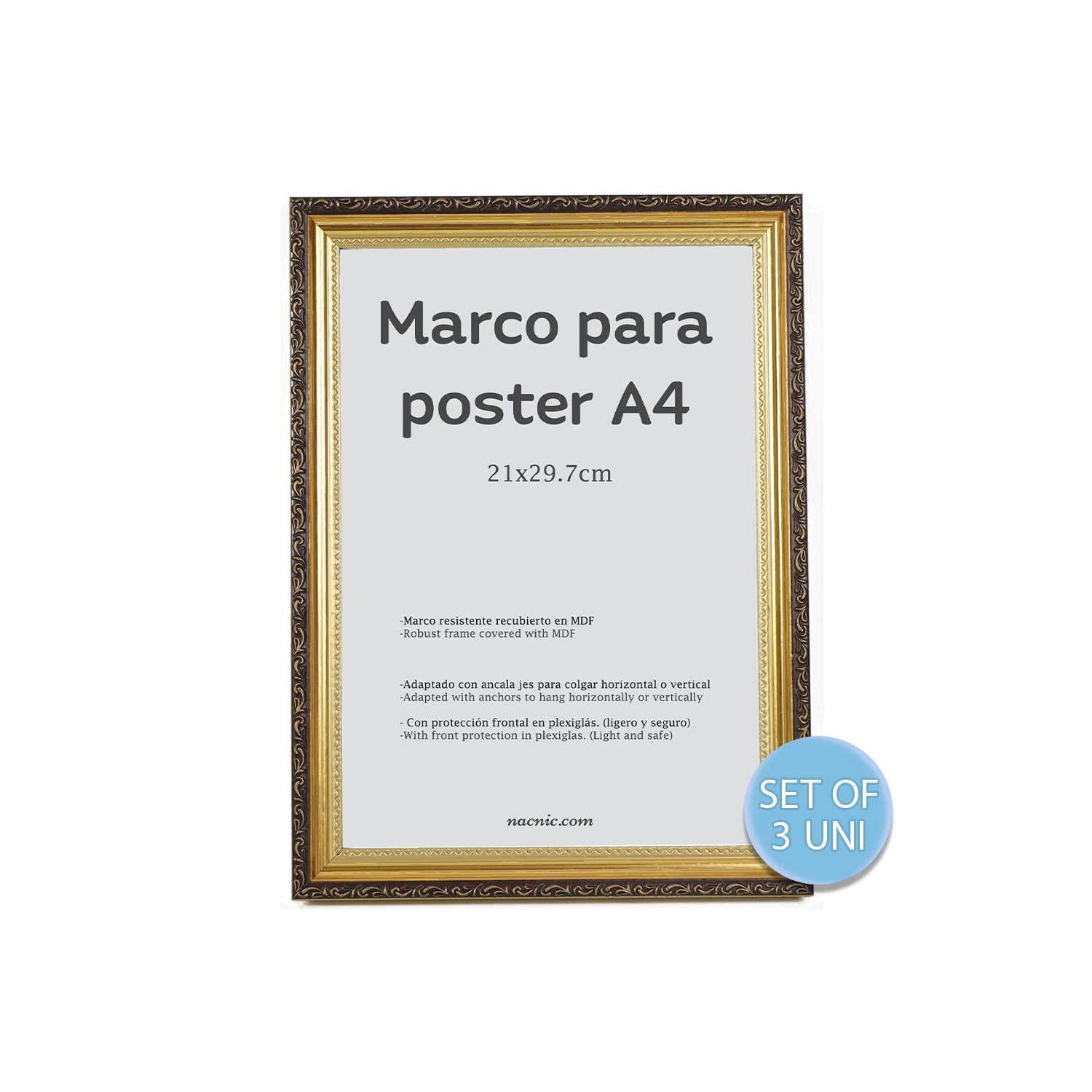 RAHMEN Set mit 3 aus MDF und Acrylglas Schutz und Aussteller für Fotografien, Bilder, Poster, Gemälde, Dekoration für Haus Farbe Hellholz A4 - Beige, Holz (21/3cm) - Nacnic