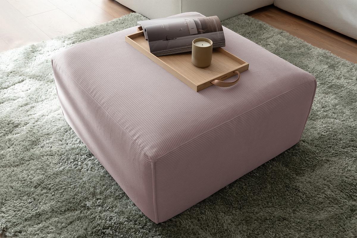 POLSTERHOCKER RANI Pink Cord - Schwarz/Rosa, Kunststoff/Textil (80/42/80cm) - KAWOLA