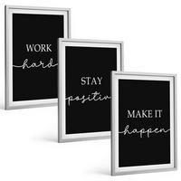 BILDER SET 3er Set - 40x60 cm Silberner Rahmen - Elegante Motive auf schwarzem Grund - Silberfarben, Kunststoff (40/60cm) - TULUP