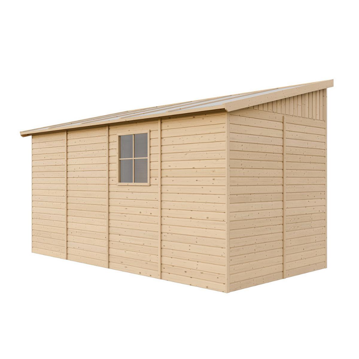 HOLZ-GARTENHAUS (mit Seitenwand) MIT IMPRÄGNIERTEM BODEN - H244x216x416 cm/8 m2 -IMBELA M340A+M340G - Beige, Holz (218/250/395cm) - Timbela