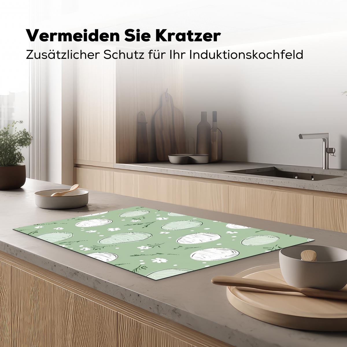 HERDABDECKPLATTE Grün - Eier - Muster Induktionsmatte 81x52 cm - Waldgrün, Kunststoff (81/52/0.2cm) - MuchoWow