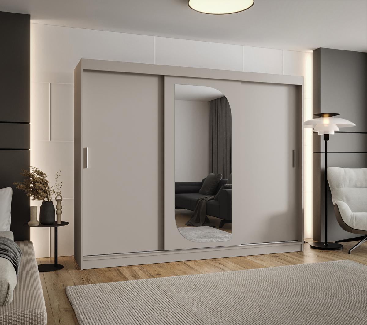 SCHIEBETÜRENSCHRANK mit Spiegel LUCY 200/250/62 3-türig - Kaschmir/Silberfarben, Holz (250/200/62cm) - MÖBEL KRYSPOL