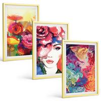 BILDER SET 3er Set - 40x60 cm Goldrahmen - Intensives Blumenporträt einer Frau - Goldfarben, Kunststoff (40/60cm) - TULUP