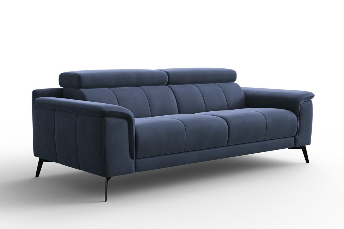 SOFA FIERO 3-Sitzer, Marineblauer Veloursstoff - Blau/Schwarz, Holz/Textil (212/82/103cm) - Courtois Laville