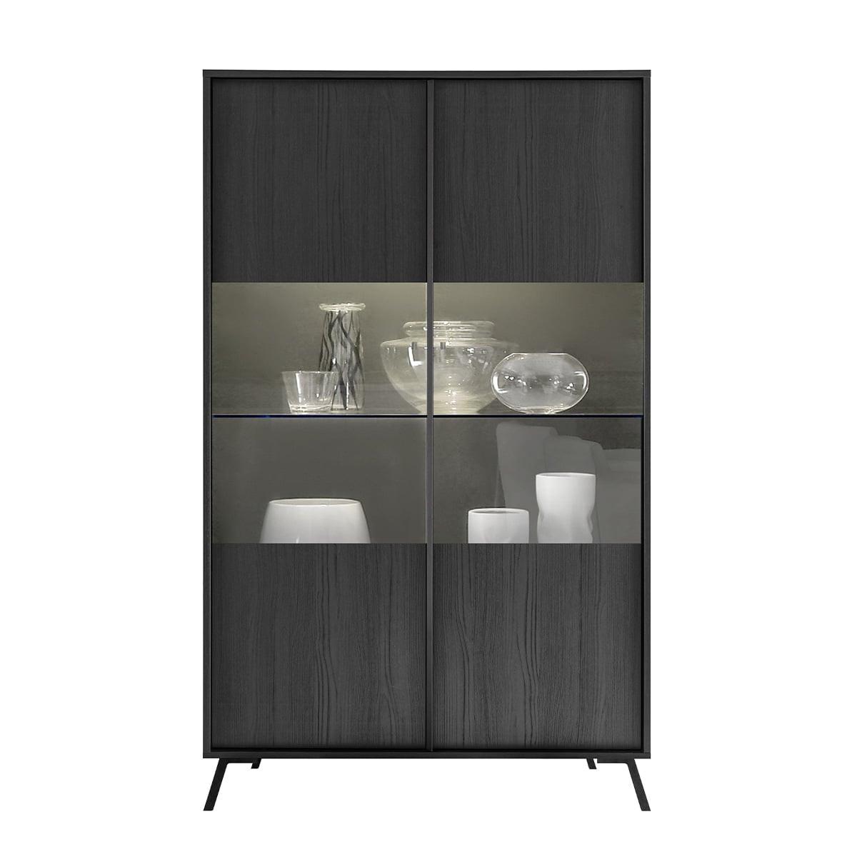 VITRINE 2 Türen H174 cm - City - Schwarz, Holzwerkstoff (40/174/7cm) - Calicosy