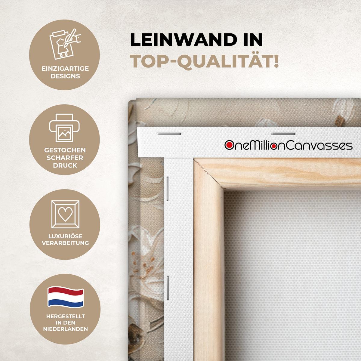LEINWANDBILD Blumen - Modern - Beige - Weiß - Blüte Groß 140x90 cm - Beige, Textil (140/90cm) - MuchoWow