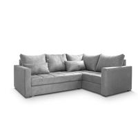 ECKSOFA LIRENO R-S Hellgrau Plüsch-Stoff mit Schlaffunktion - Hellgrau/Grau, Holz/Kunststoff (220/153cm) - MASSENO