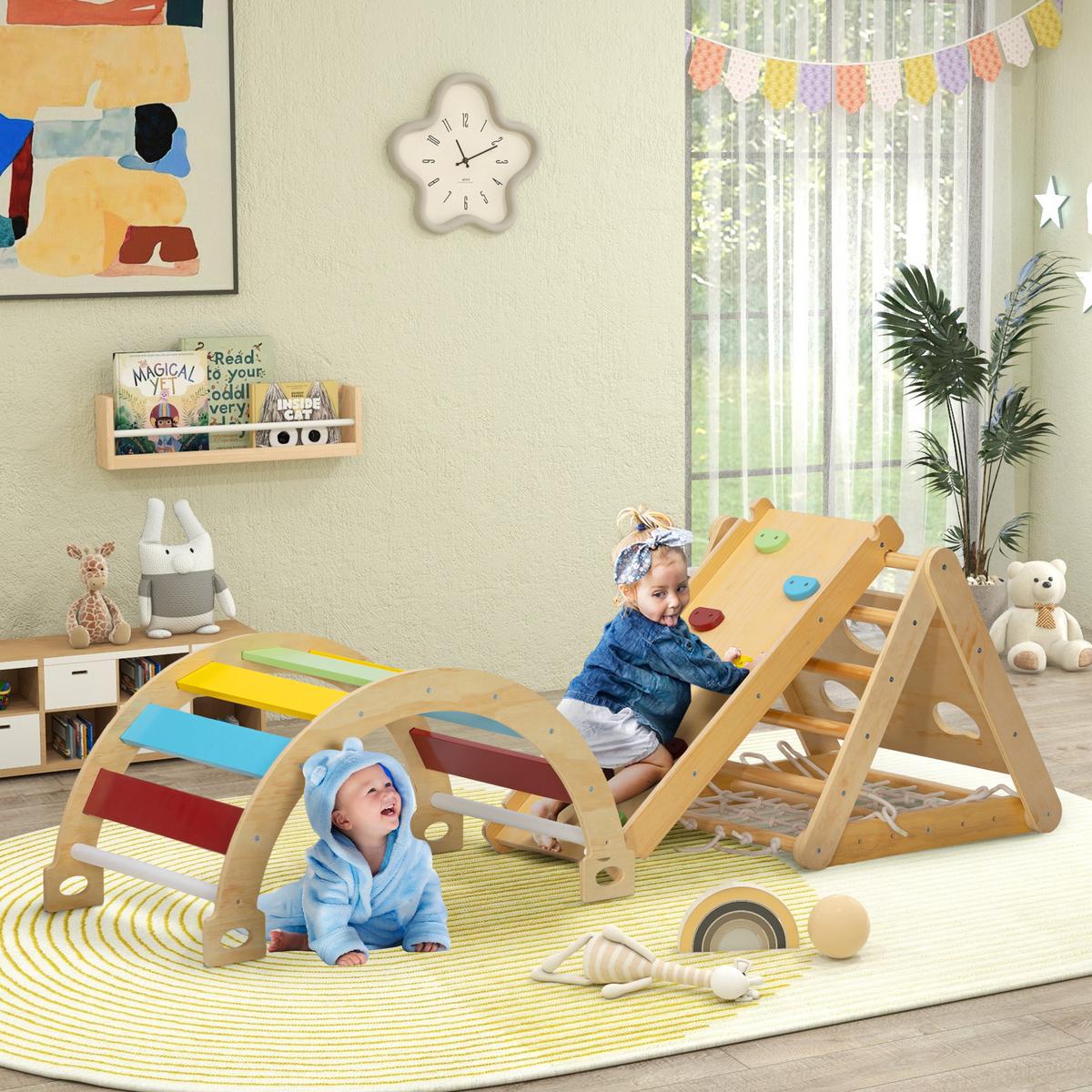 KLETTERGERÜST Kiefernholz Mehrschichtenplatte Mehrfarbig - Multicolor, Holz (62.5/57/168cm) - AIYAPLAY