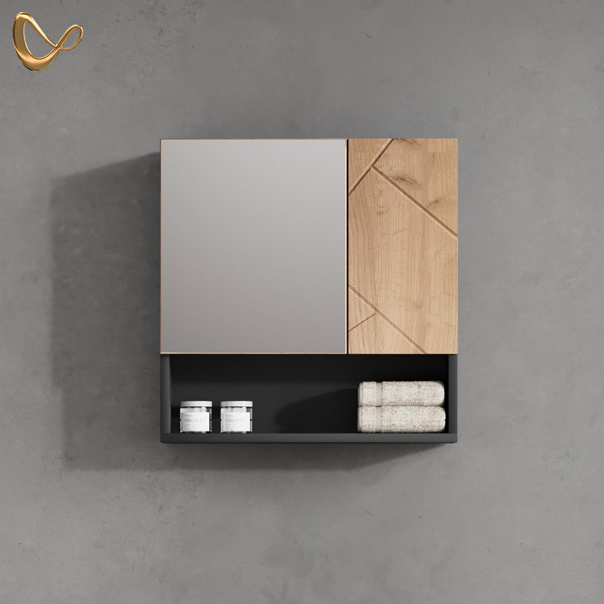BADSPIEGELSCHRANK Ronco Goldkraft Eiche/Anthrazit 54 x 55 cm - Honigeiche/Anthrazit, Holzwerkstoff (54/55/16.9cm) - Livinity®