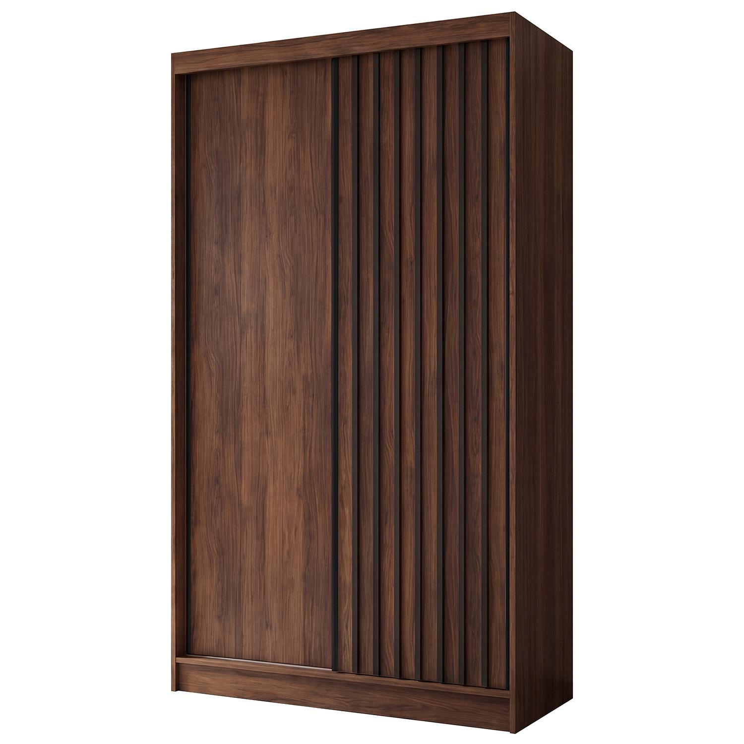 SCHWEBETÜRENSCHRANK Helios II mit Schubladen und Lamellen 120/216/61 Walnuss+Schwarz - Walnussfarben, Holzwerkstoff (120/216/61cm) - Beautysofa