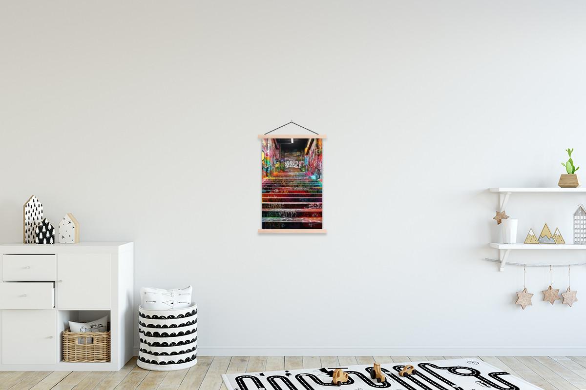 POSTER MIT MAGNETLEISTEN Treppe - Graffiti - Farben - Kunst Deko Wohnzimmer 40x60 cm - Multicolor, Textil (40/60/0.15cm) - MuchoWow