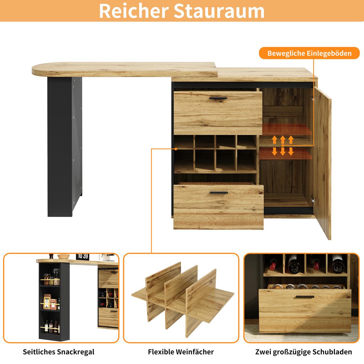 BARTISCH Ausziehbar 138-220cm Holzoptik mit Stauraum & Weinregal - Naturfarben, Holzwerkstoff (39/138/105cm) - Urban Meuble