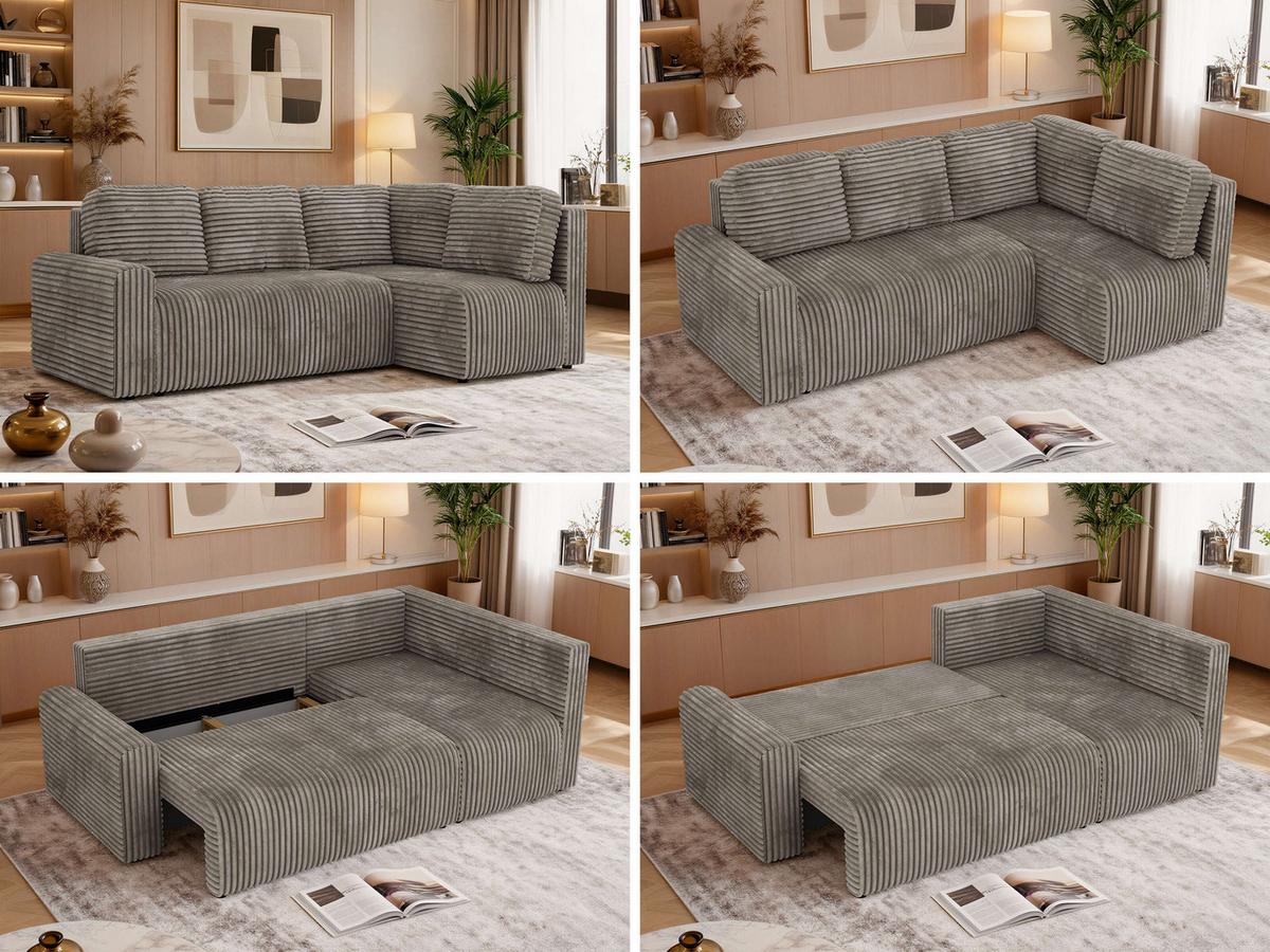 ECKSOFA NESSARO COR L - Hellbraun Cord - Rechts - Hellbraun/Schwarz, Kunststoff/Textil (240/151cm) - MKS