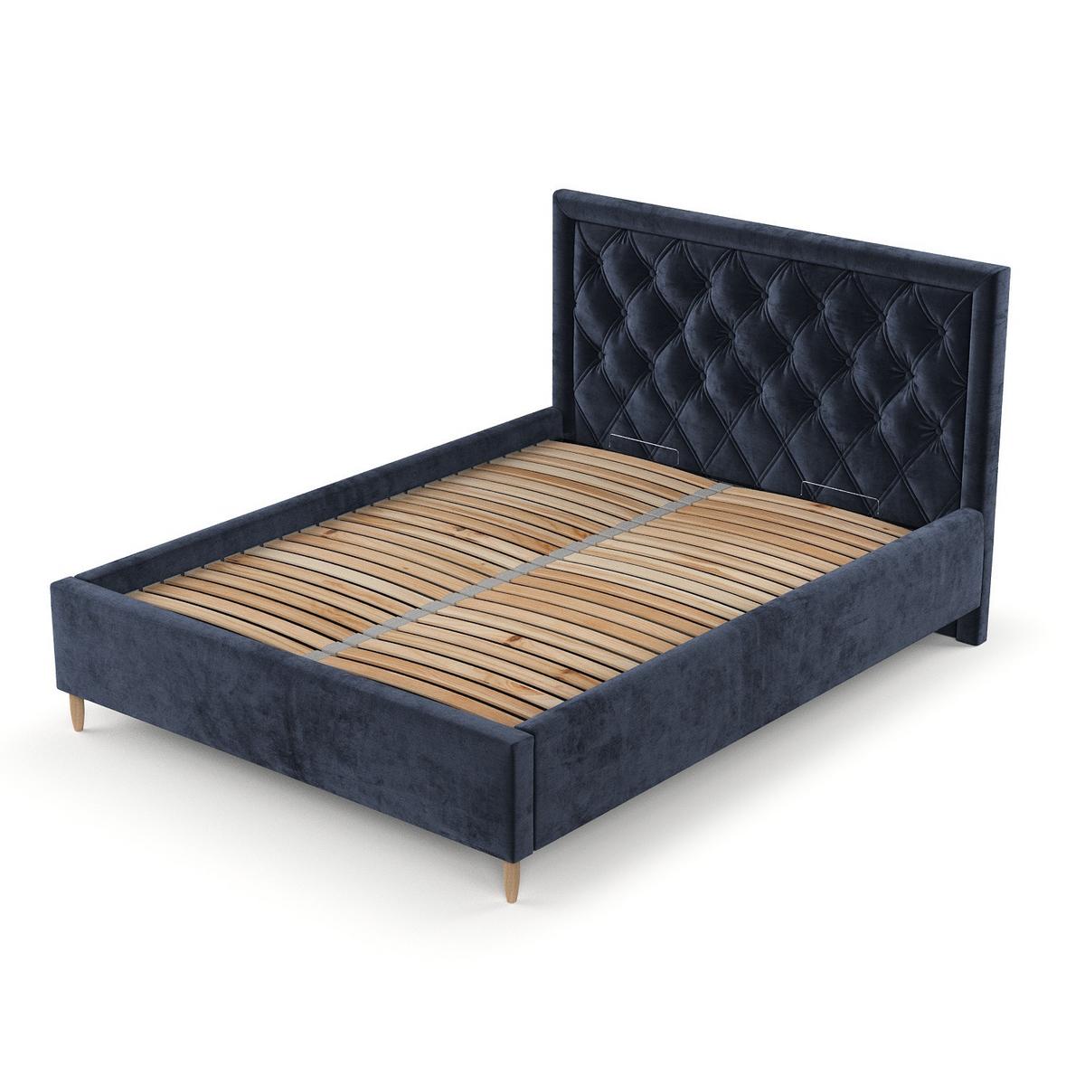 POLSTERBETT Lido 120/200 cm Marineblau im Lotta Stoff - Naturfarben/Dunkelblau, Holz/Holzwerkstoff (120/200cm) - AltaBeds