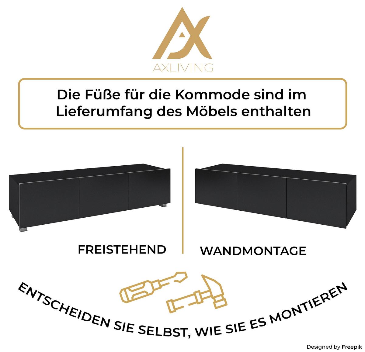 WOHNWAND Kossana 35 Modern Goldene Eiche/Schwarz 300/154/43 cm Wohnwand Set - Schwarz, Holzwerkstoff/Kunststoff (300/158/43cm) - AX Living