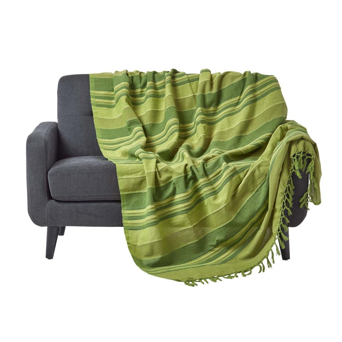 WOHNDECKE Morocco 150/200 cm, 100% Baumwolle gestreift - Grün, Textil (150/200cm) - Homescapes