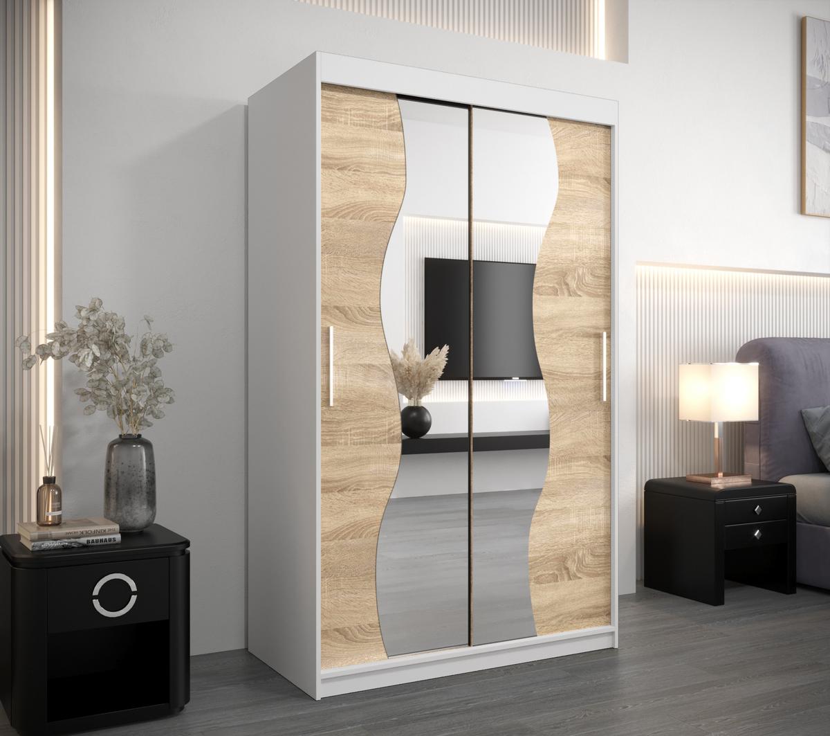 SCHWEBETÜRENSCHRANK 200/120/62 2-türig - Silberfarben/Weiß, Holz/Kunststoff (120/200/62cm) - MÖBEL KRYSPOL