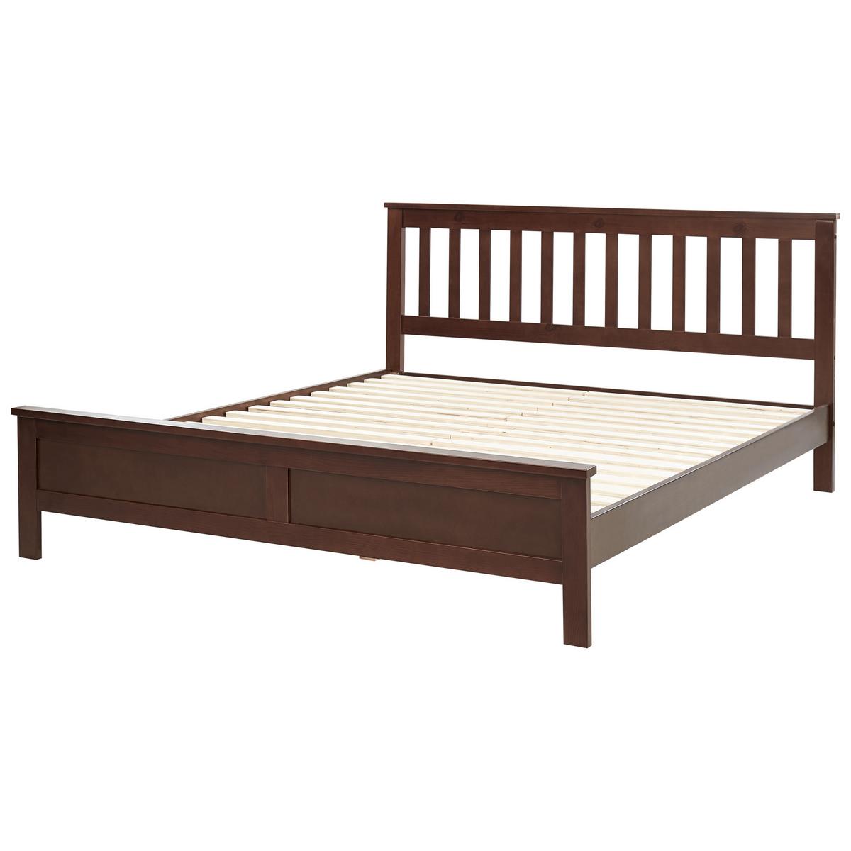 HOLZBETT 160/200cm Dunkler Holzfarbton Mayenne - Dunkelbraun, Holz (160/200cm) - Beliani