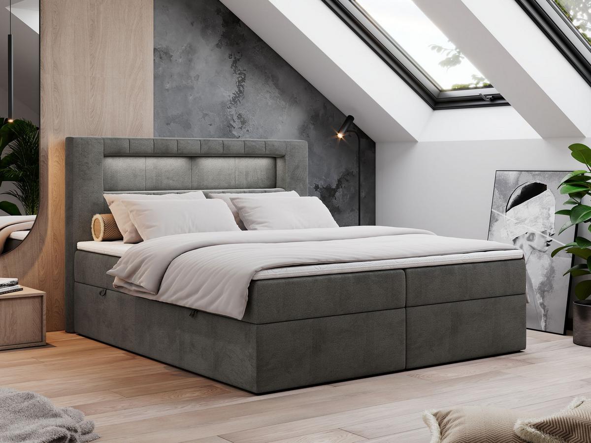 BOXBETT GOLD-5 LED 140/200 Dunkelgrau Velvet - H3 - Dunkelgrau, Holz/Textil (140/200cm) - MKS