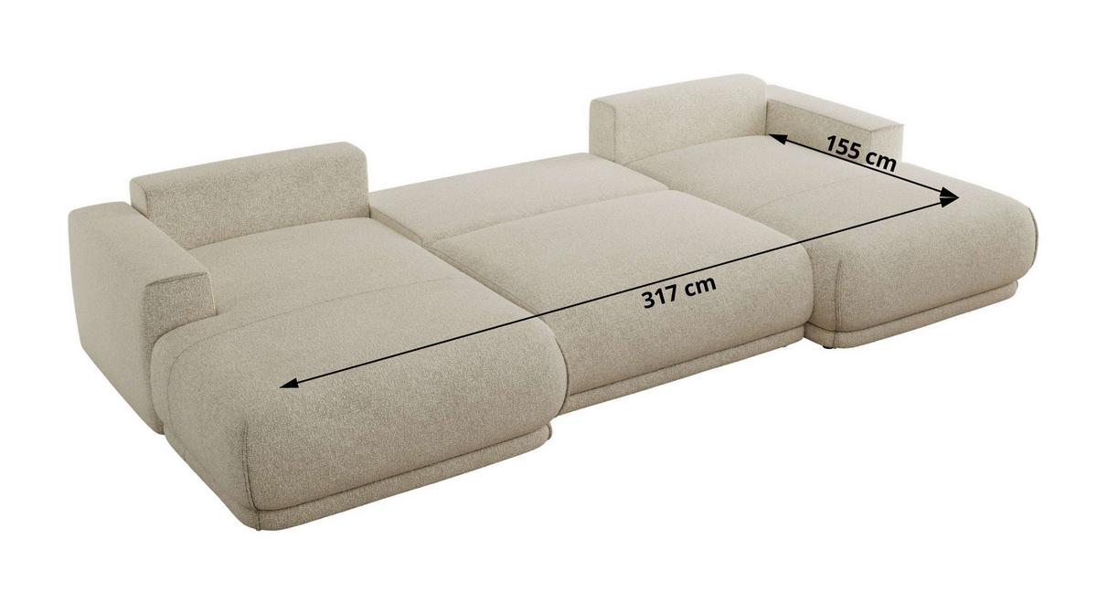 WOHNLANDSCHAFT RINA U Creme Strukture - Creme/Schwarz, Kunststoff/Textil (360/85/170cm) - MKS