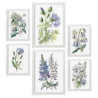 POSTER Set Mit 6 Blaue Blumen Vollfarbige Natur Und Botanikdrucke Mit Blumenmotiven Auf Reinweißen Hintergründen A3 & A4 Weißer Rahmen - Weiß, Papier (29/3cm) - Nacnic