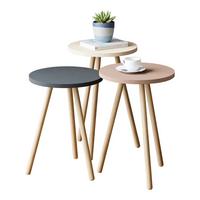 BEISTELLTISCH-SET 3 TLG. Hjørring - Rosa/Weiß, Holzwerkstoff/Buchenholz (34/34/49cm) - [en.casa]