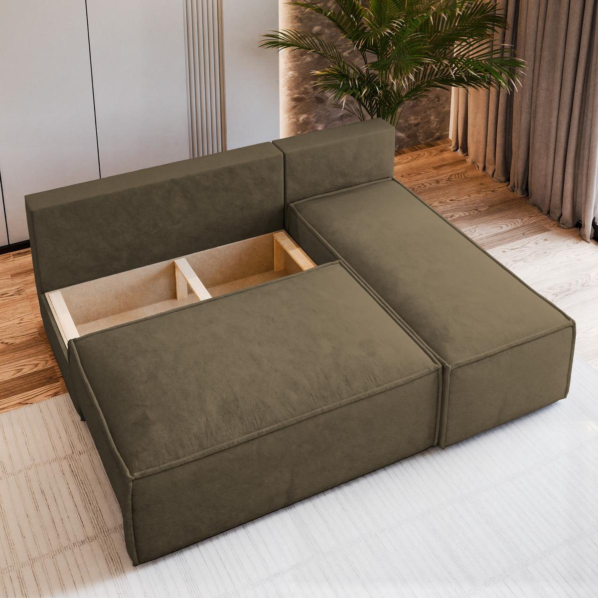 ECKSOFA BRISO M Beige Velours-Stoff mit Schlaffunktion - Beige/Grau, Holz/Kunststoff (200/140cm) - MASSENO