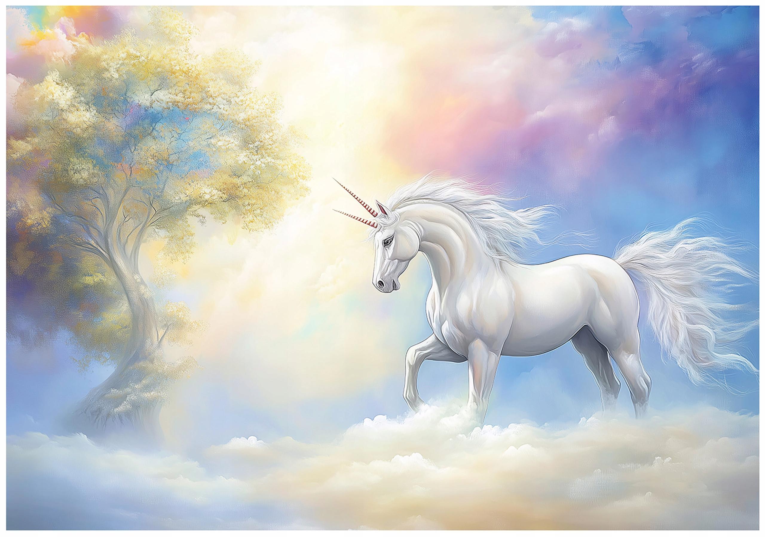 FOTOTAPETE Kinderzimmer Mädchen Einhorn Himmel Vlies Tapete 200x140 - Multicolor, Papier (200/140cm) - Wallarena