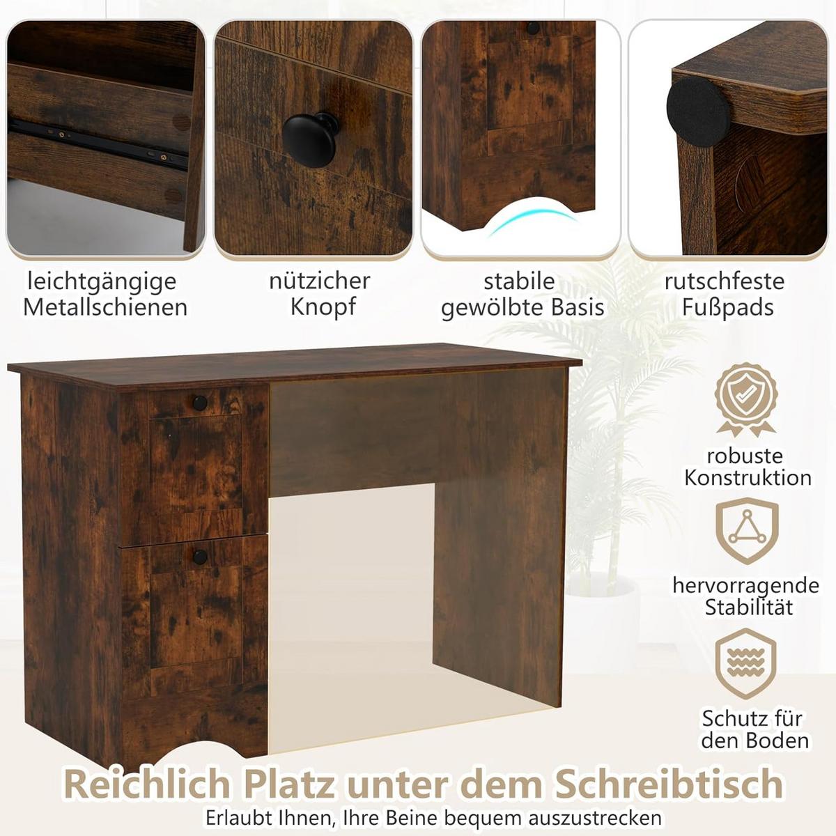 COMPUTERTISCH Braun - Braun, Holzwerkstoff (50/109/75cm) - COSTWAY