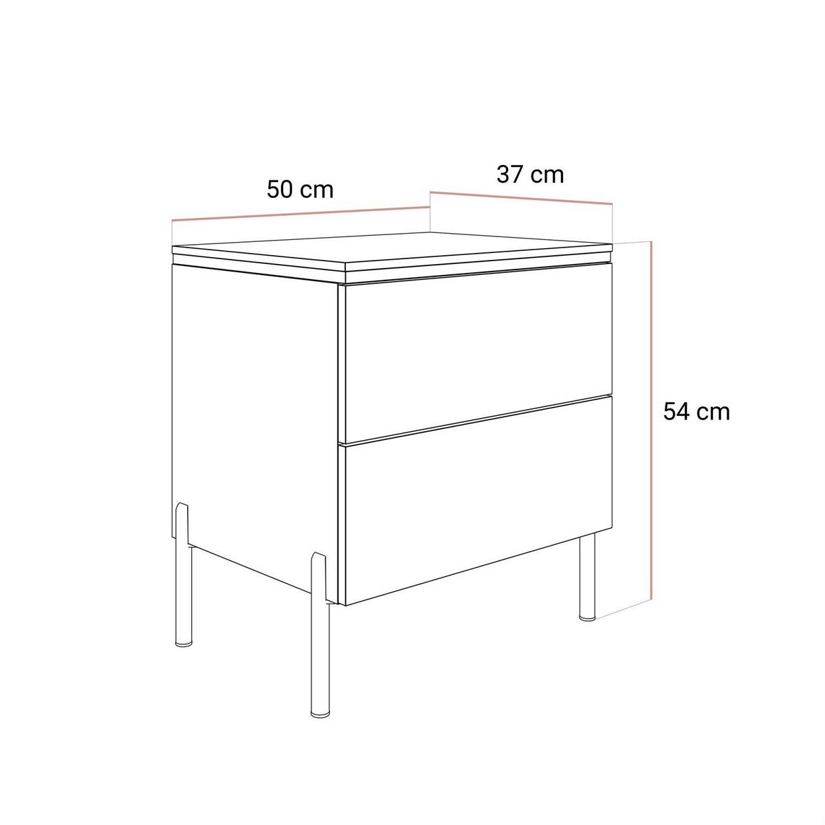 NACHTTISCH AURORA II SILVER Hochglanz Weiß mit LED-Beleuchtung – mit geraden verchromten Beinen - Weiß Hochglanz, Holzwerkstoff (50/54/37cm) - Lookway