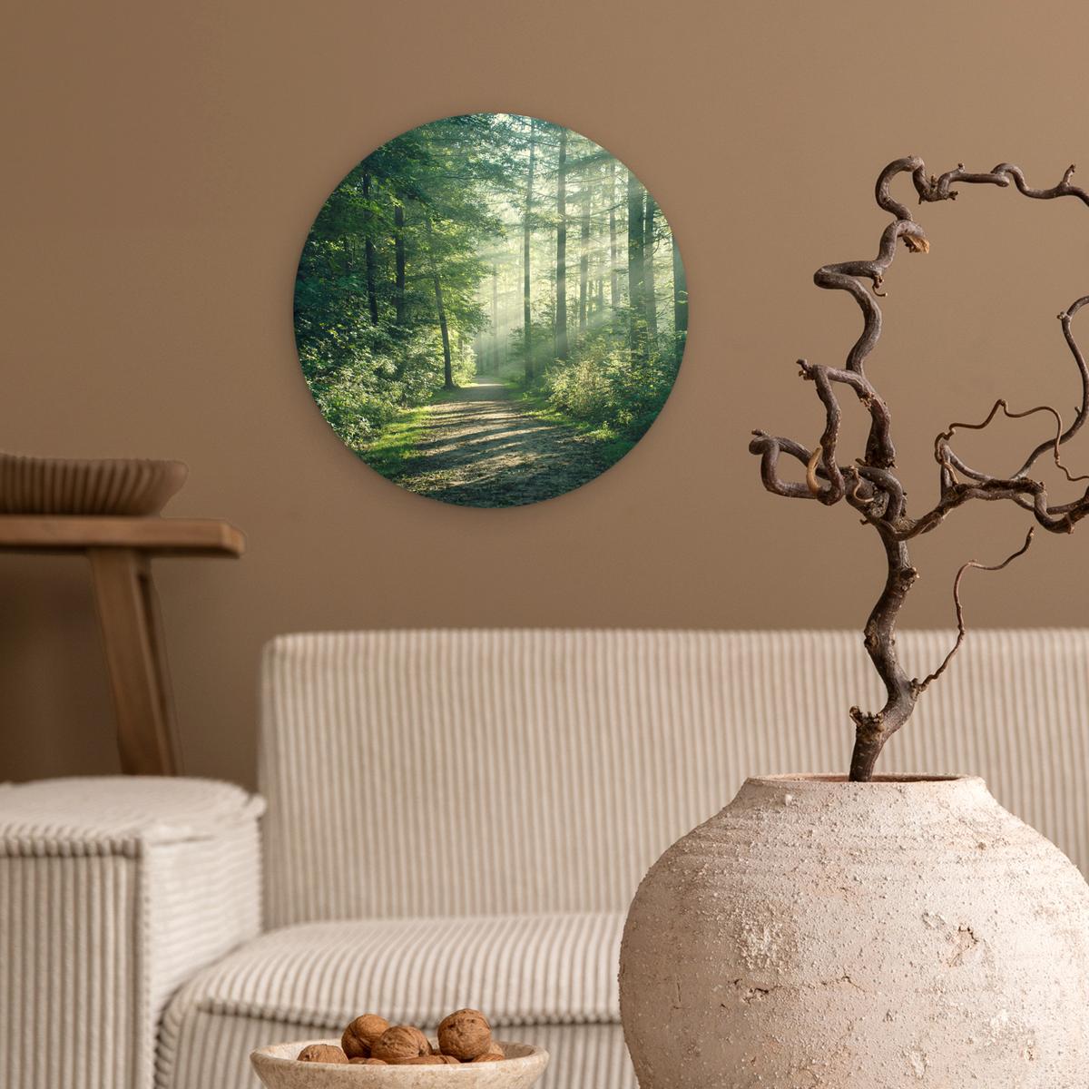 WANDBILD Wald - Weg - Sonne - Bäume - Grün - Natur Deko Wohnzimmer 30x30 cm - Waldgrün, Kunststoff (30/30cm) - MuchoWow