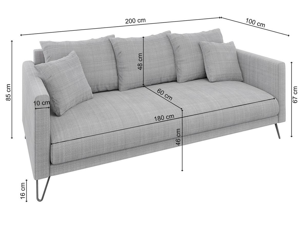 3-SITZER-SOFA Harmony Hellgrau Chenille - Hellgrau/Schwarz, Textil/Metall (200/85/100cm) - S-Style Möbel