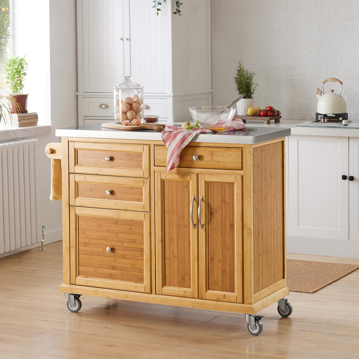 KÜCHENINSEL rollbar Bambus - Naturfarben, Holz/Holzwerkstoff (115/92/46cm) - SoBuy