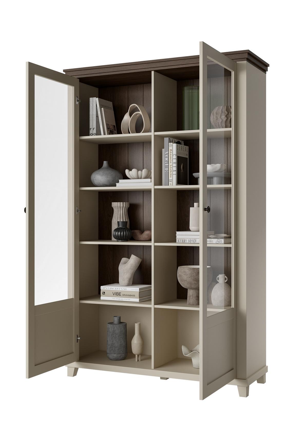 VITRINE EVANDRO 200 / 126 cm in Beige - Beige, Holzwerkstoff (126/200/42cm) - MASSENO