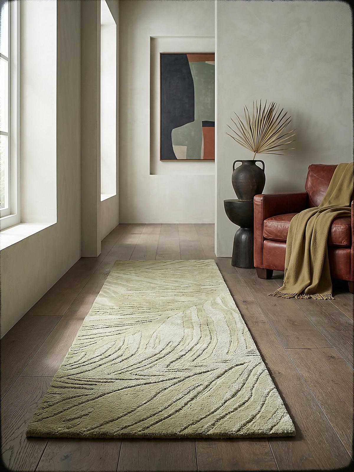 WOLLTEPPICH LEVEN, floral, Grün-Beige, 60 x 230 cm - Grün, Textil (60/230cm) - KADIMA DESIGN